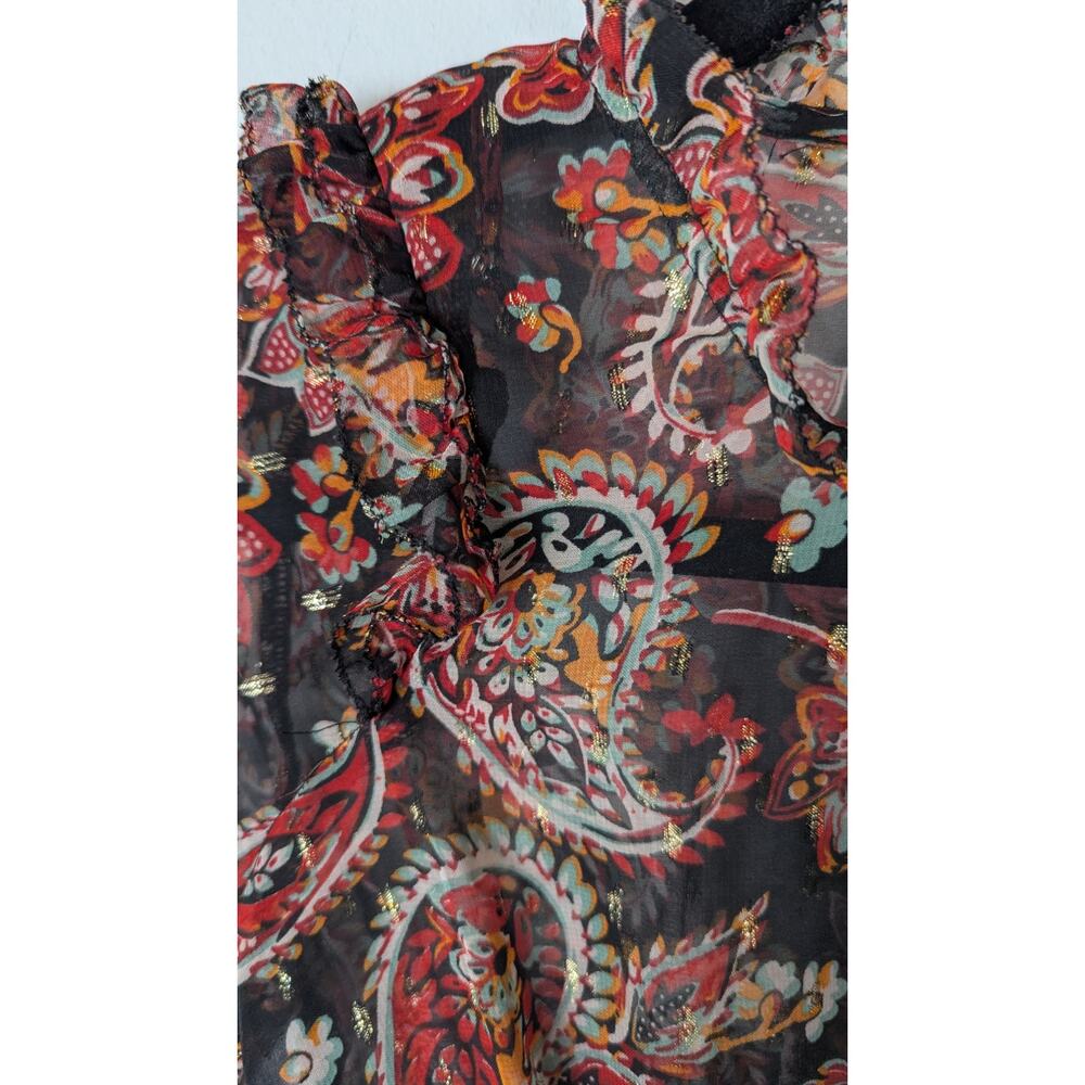 Springfield Boho Paisley Tiered Maxi Dress | Gold Lurex Threads | Size 4 NWT